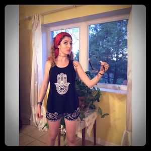 Hamsa Lotus Flowy Boho Yoga Tank Top 100% Cotton